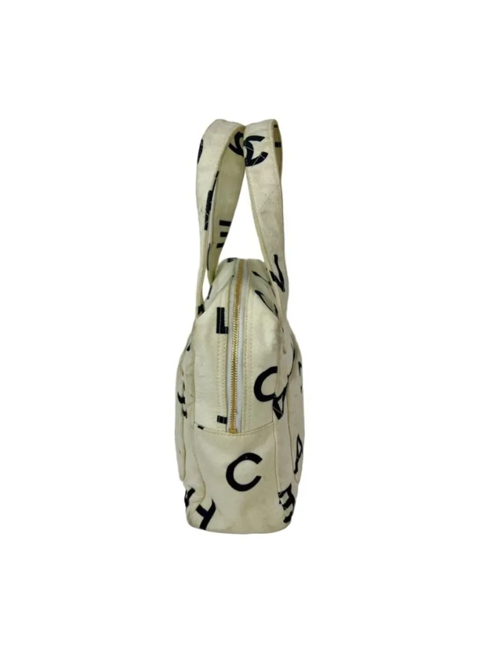 Chanel Matelasse Logo Ivory Cotton Canvas Vintage Hand Bag
